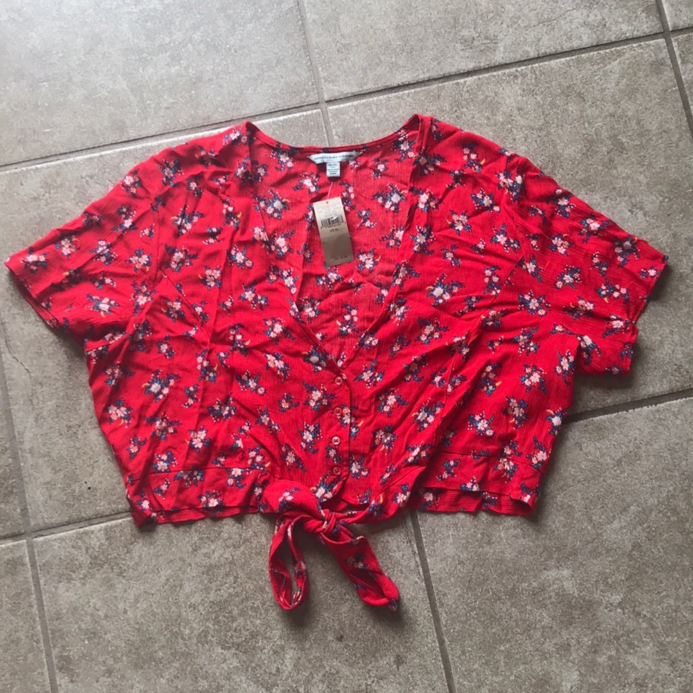 American Eagle Crop tie front